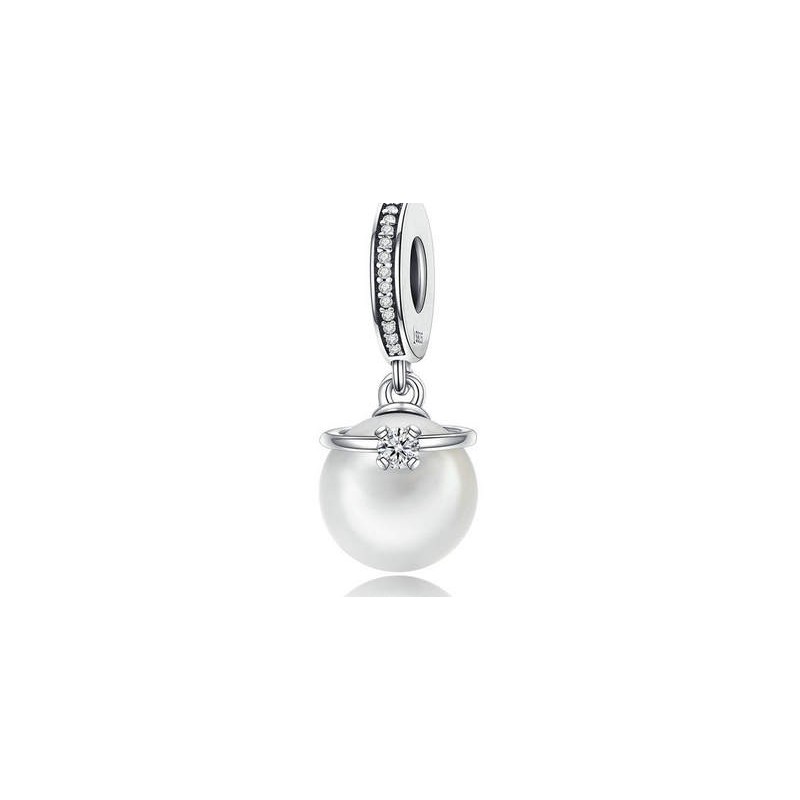 Charms perła pierścionek zaręczynowy, srebro 925
