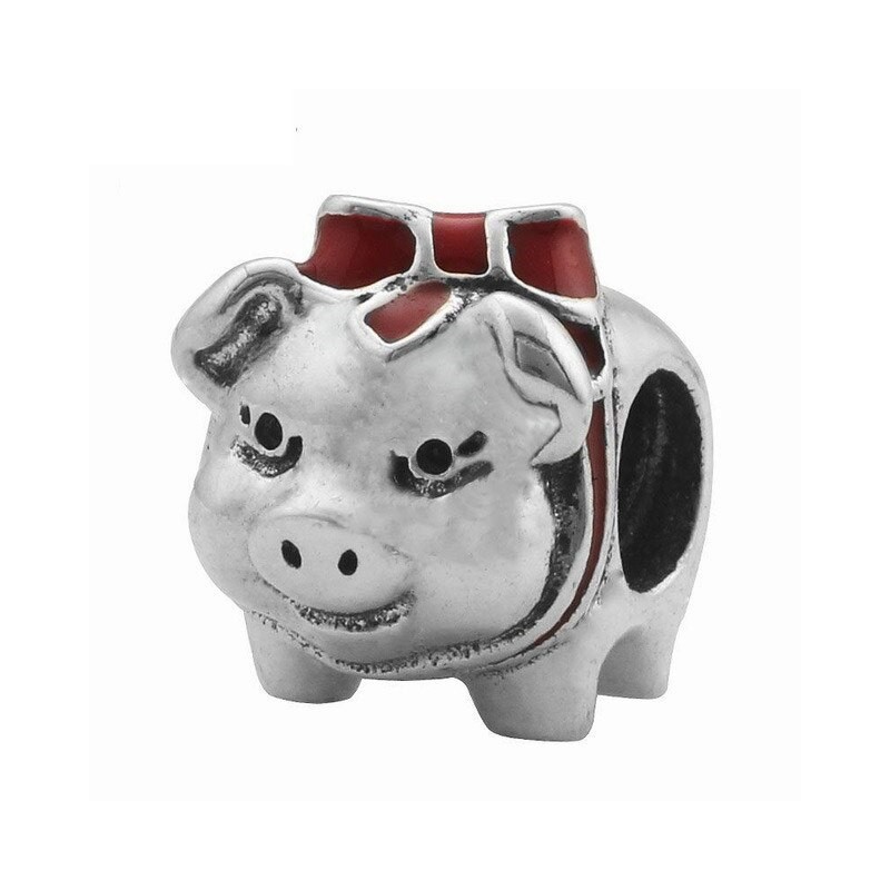 Charms świnka z kokardą - skarbonka, srebro 925