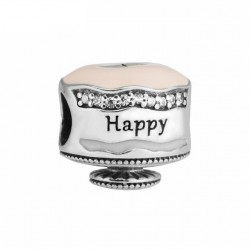 Charms - koralik tort urodzinowy happy birthday srebro 925, cyrkonia sześcienna
