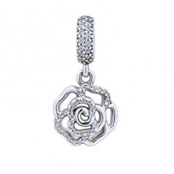 Charms ażurowa róża srebro 925, cyrkonia sześcienna