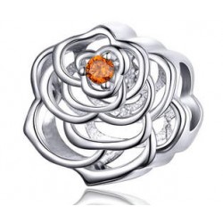 Charms ażurowa herbaciana róża srebro 925, cyrkonia sześcienna, platyna