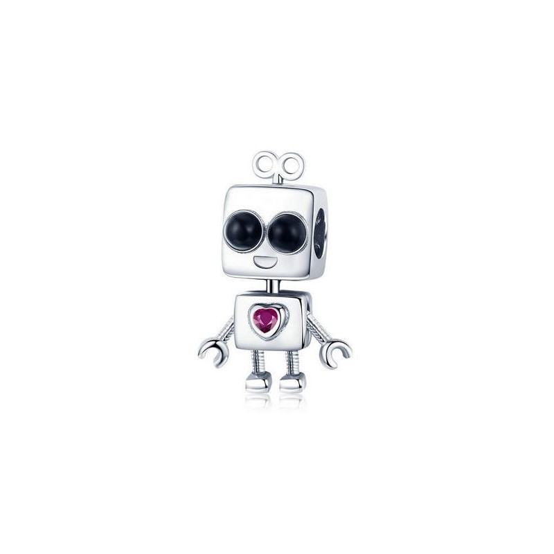 Charms zakochany robot bot, srebro 925, cyrkonia sześcienna