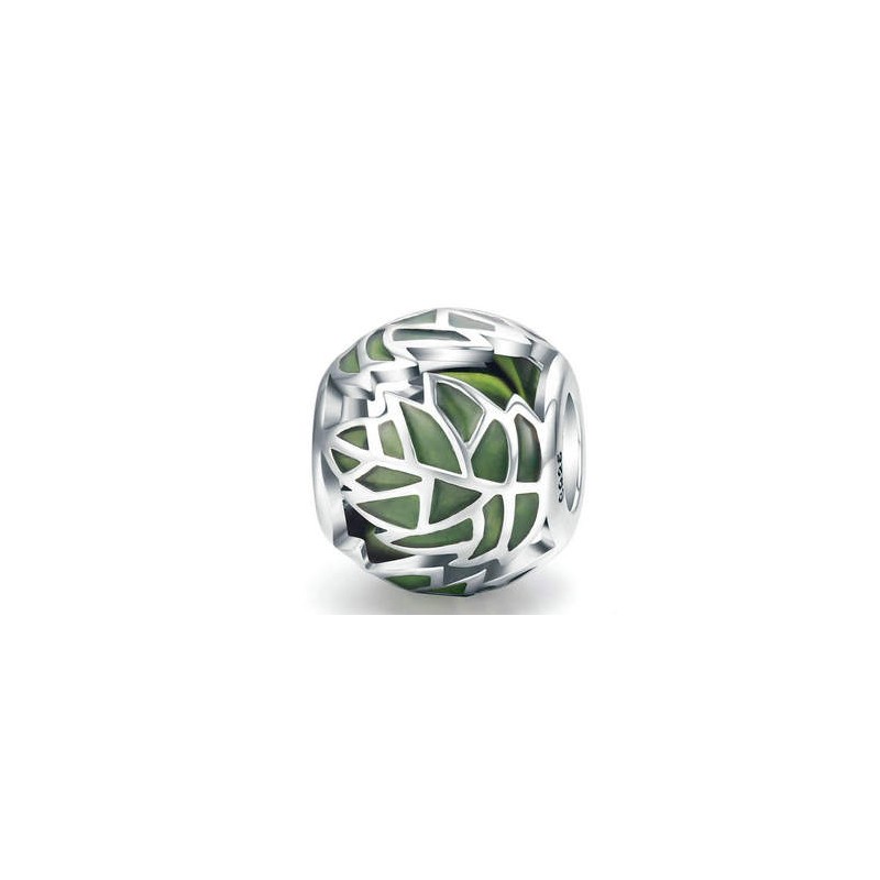 Charms leśne zielone liście, srebro 925, emaliowany