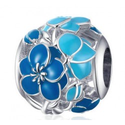 Charms niebieskie kwitnące kwiaty, srebro 925