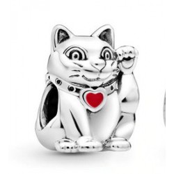 Charms chiński kot na szczęscie srebro 925, emaliowany