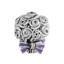 Charms fioletowy bukiet kwiatów srebro 925, kryształ
