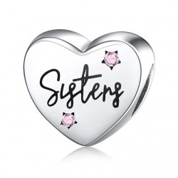Koralik charms serce Sisters - siostry srebro 925, cyrkonia sześcienna