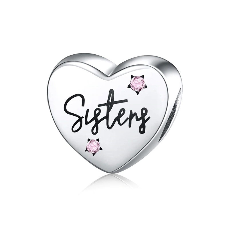 Koralik charms serce Sisters - siostry srebro 925, cyrkonia sześcienna