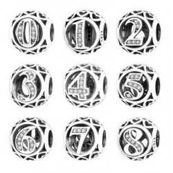 Charmsy cyfry - ażurowe cyferki, srebro 925, cyrkonia sześcienna
