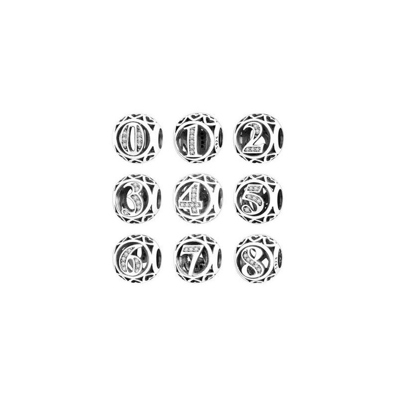 Charmsy cyfry - ażurowe cyferki, srebro 925, cyrkonia sześcienna