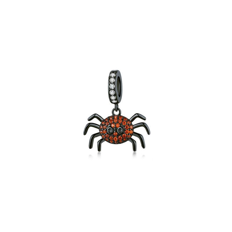 Charms zawieszka czarny pająk, srebro 925, cyrkonia sześcienna