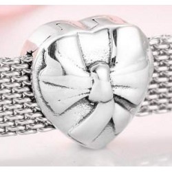 Charms płaski klips serce z kokardą do bransoletek typu reflexions, srebro 925