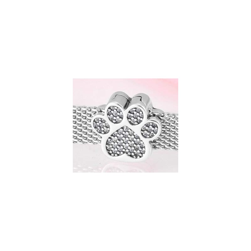 Charms płaski klips odcisk łapki psa do bransoletek typu reflexions, srebro 925