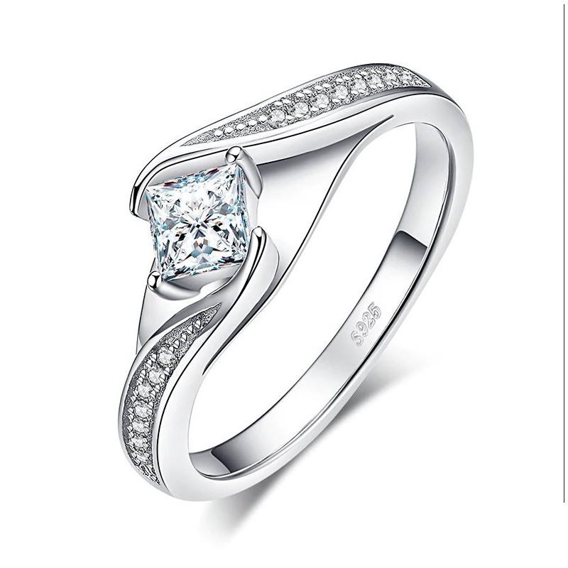 Klasyczny pierścionek zaręczynowy, srebro 925 cyrkonia sześcienna
