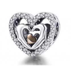 Charms troskliwe serce srebro 925, cyrkonia sześcienna
