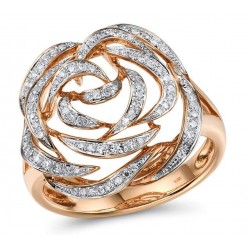 Złoty pierścionek brylantowa róża, złoto 585 rose gold, 98x diament