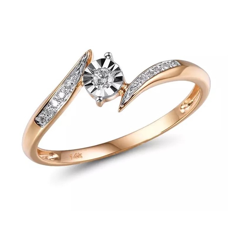 Pierścionek klasyczny zaręcznynowy brylantowe zaklęcie, złoto two tone 585, 11 diamentów