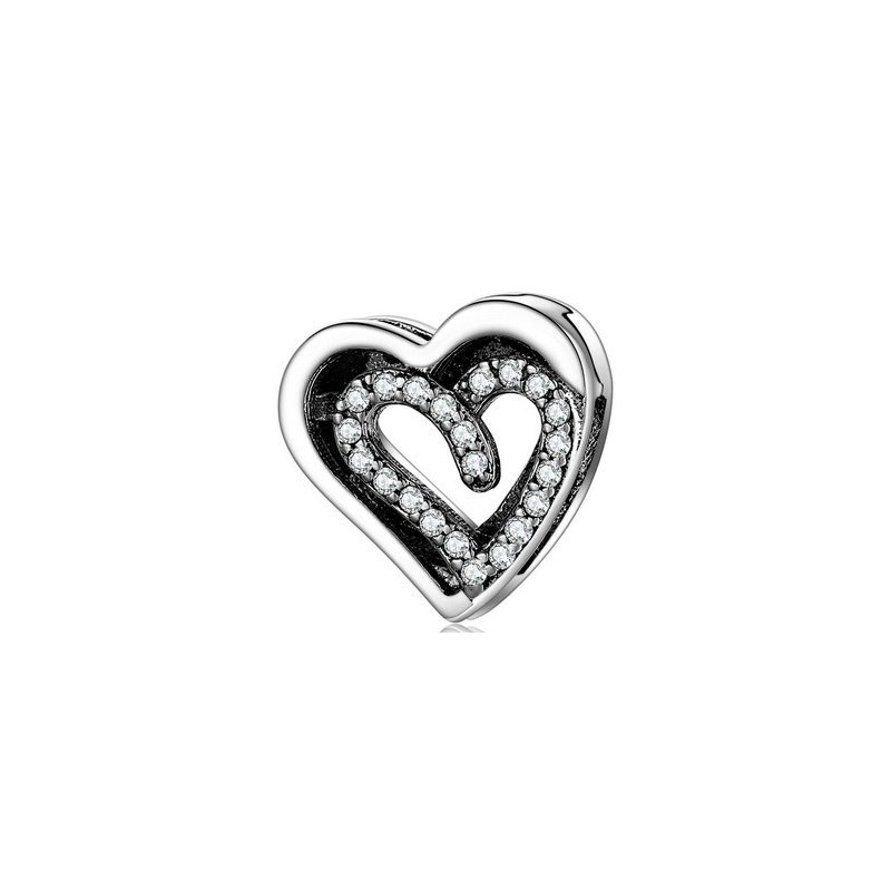 Charms płaski klips asymetryczne serce do bransoletek typu reflexions, srebro 925