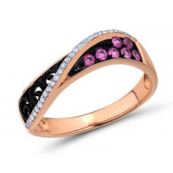 Zaręczynowy złoty pierścionek szafirowy ornament, różowe złoto 585, 29x brylant 0,058ct, 7x szafir