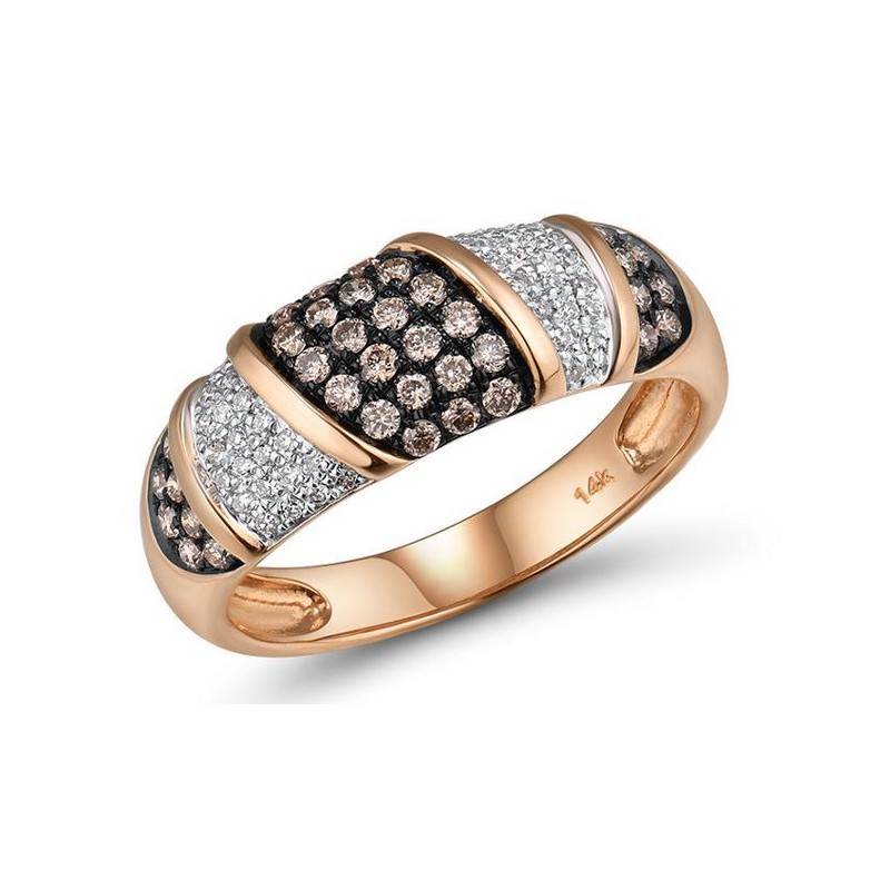 Pierścionek zaręczynowy magia brązowych brylantów, różowe złoto 585, 78x diament 0,422ct