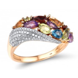 Zaręczynowy złoty pierścionek ten jedyny, różowe złoto 585, 75x brylant 0,165ct, ametysty, granaty, cytryny, topazy i perydoty